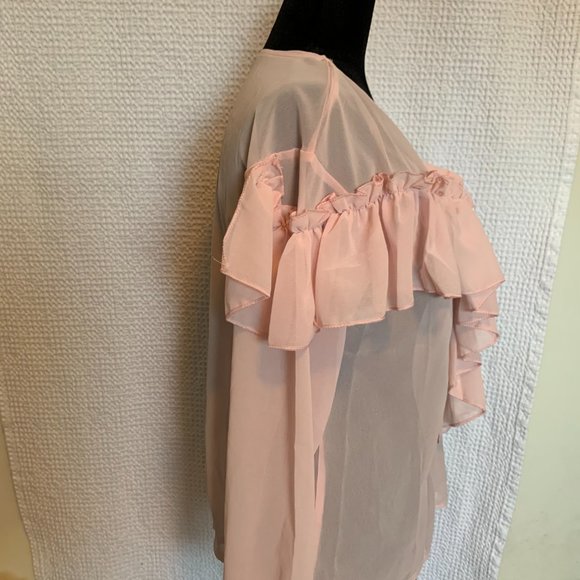 Soft Pink Ruffle Blouse - Semi Sheer - Picture 4 of 7